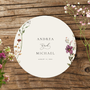 Rustic Wildflowers Ivory Cream Romantic Wedding Round Paper Coaster
