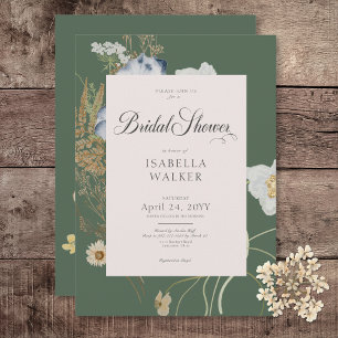 Rustic Wildflowers on Sage Green Bridal Shower Invitation