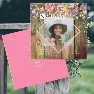 Rustic Wildflowers Photo Bridal Shower Wood Invit Invitation
