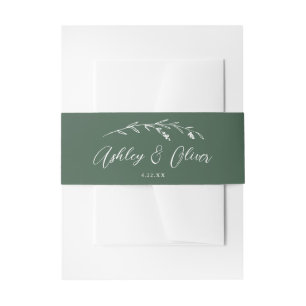 Rustic Wildflowers Script Dark Green Wedding Invitation Belly Band