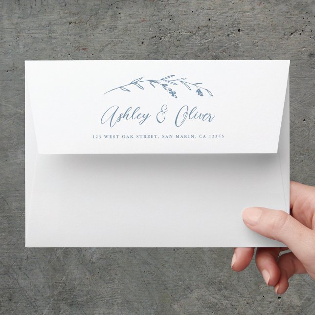 Rustic Wildflowers Script Dusty Blue Wedding Envelope (Creator Uploaded)