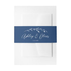 Rustic Wildflowers Script Navy Blue Wedding Invitation Belly Band