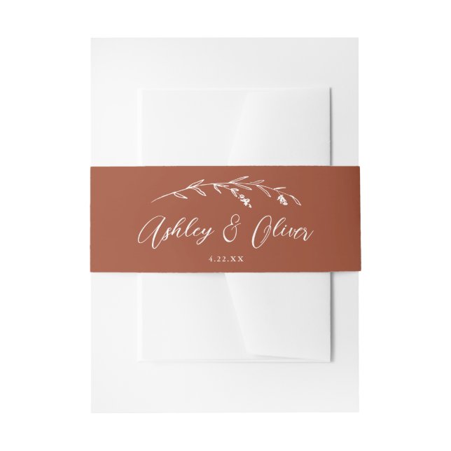 Rustic Wildflowers Script Terracotta Wedding Invitation Belly Band (Front Example)