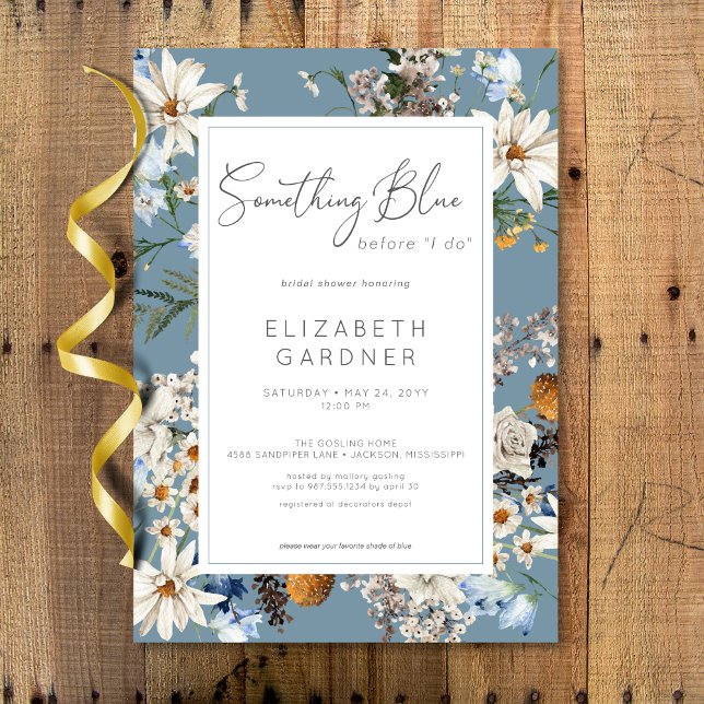 Rustic Wildflowers Something Blue Bridal Shower Invitation (Rustic Wildflowers Something Blue Bridal Shower Invitation)