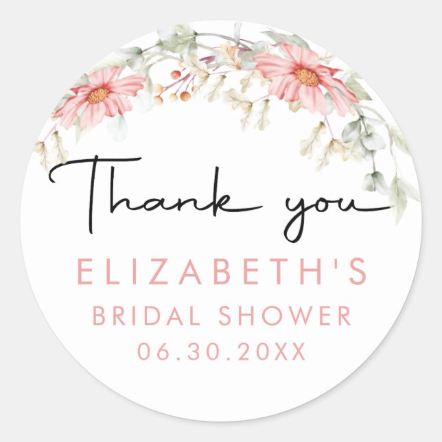Rustic Wildflowers Thank You Classic Round Sticker (Front)