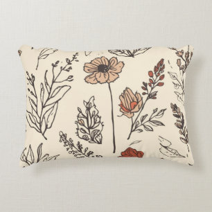 Rustic Wildflowers Vintage Botanical Sketch Accent Pillow