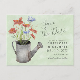 rustic wildflowers water can save the date postca postcard