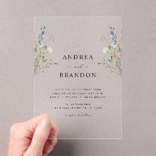 Rustic Wildflowers Watercolor Transparent Wedding Acrylic Invitations
