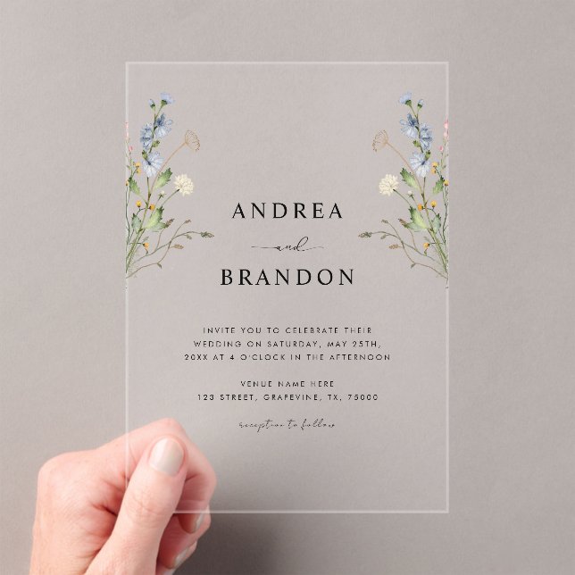 Rustic Wildflowers Watercolor Transparent Wedding Acrylic Invitations (Insitu (Handheld))
