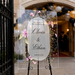 Rustic Wildflowers Watercolor Wedding Welcome Acrylic Sign