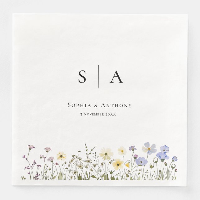 Rustic Wildflowers Wedding Napkins (Front)