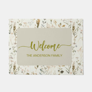 Rustic Wildflowers Welcome Personalized Doormat