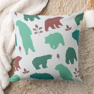 Rustic Wildlife Bear Pattern Throw Pillow