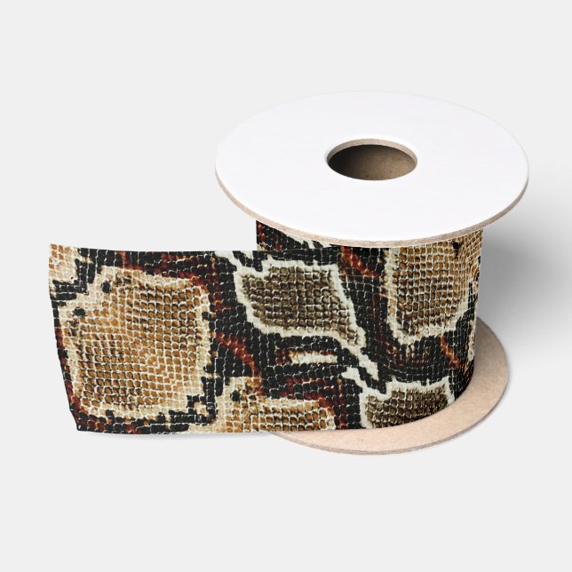 Rustic wildlife beige black python snake print satin ribbon (Spool)