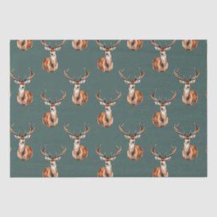 Rustic Wildlife Deer Green Watercolor Tissue Paper