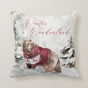 Rustic Wildlife Winter Wonderland Scene Throw Pillow