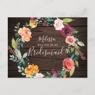 Rustic Will You Be My Bridesmaid Invitation Postcard