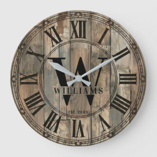 Rustic Williams Family Monogram Clock   Wood-Look 