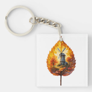 Rustic Windmill in Autumn Glow Keychain
