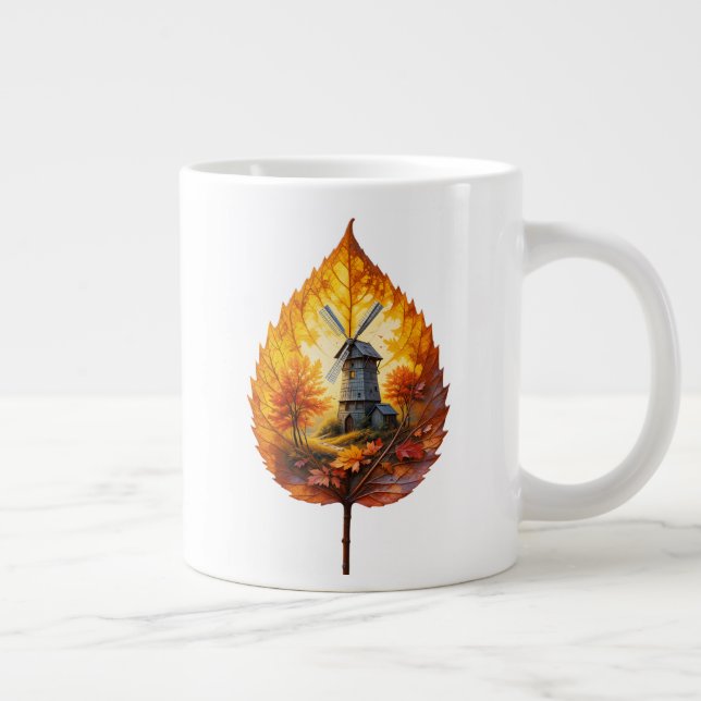 Rustic Windmill in Autumn Glow Large Coffee Mug (Right)