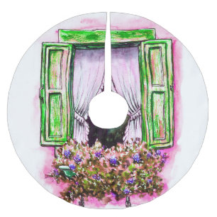 Rustic Windows: Watercolor Sketch Provance. Brushed Polyester Tree Skirt