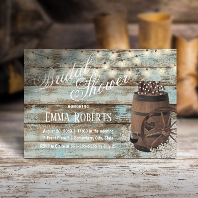 Rustic Wine Barrel Country Floral Bridal Shower Invitation (Creator Uploaded)