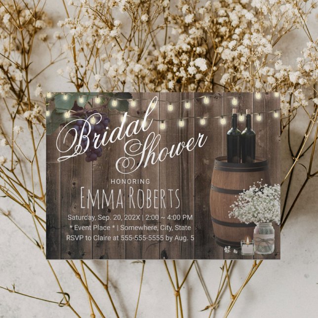 Rustic Wine Barrel Floral Jar Winery Bridal Shower Invitation (Creator Uploaded)