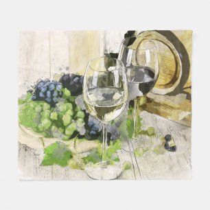 Rustic Wine Barrel Glasses and Grapes Throw Blanke Fleece Blanket