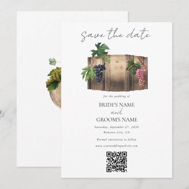 Rustic Wine Barrel Winery Vineyard Wedding Save The Date (Front/Back)