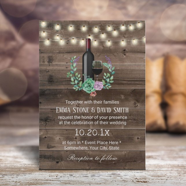 Rustic Wine Bottle String Lights Elegant Wedding Invitation (Creator Uploaded)