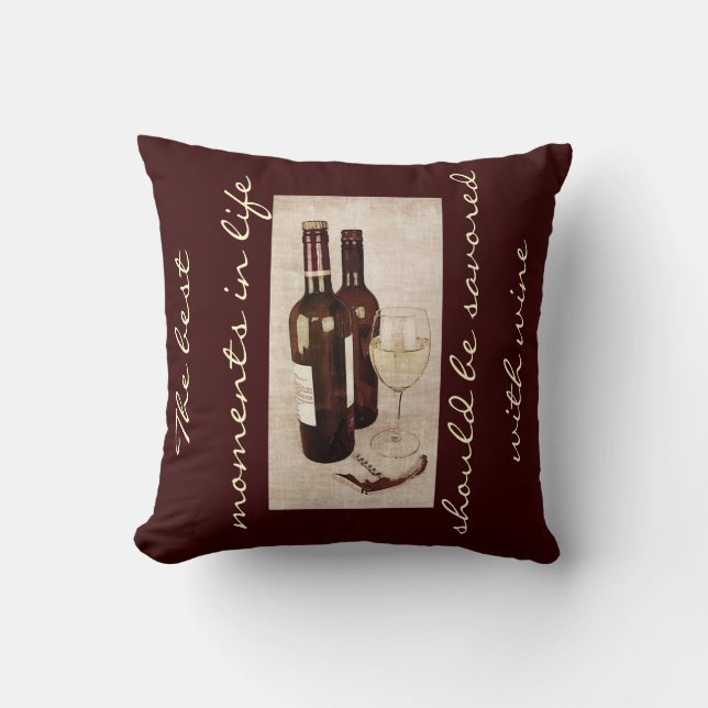 Rustic wine bottles and a glass of wine throw pillow (Front)