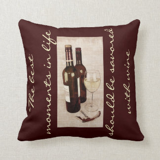 Rustic wine bottles and a glass of wine throw pillow