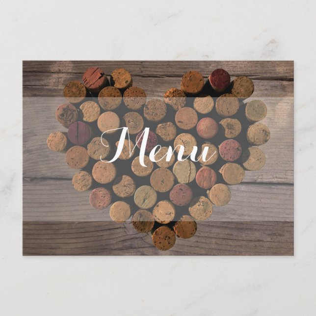 Rustic Wine Cork Menu Card (Front)