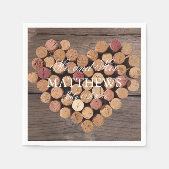 Rustic Wine Cork Wedding Cocktail Napkins (Front)
