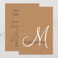 Rustic Wine Cork Wedding Monogram Invitation