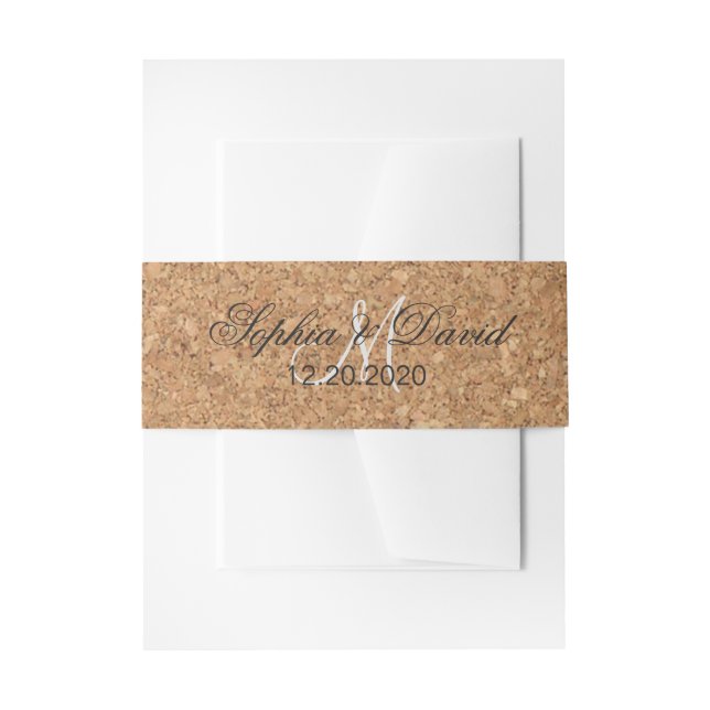 Rustic Wine Cork Wedding Monogram Invitation Belly Band (Front Example)