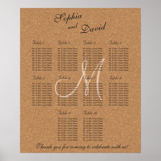 Rustic Wine Cork Wedding Monogram Seating Chart 10 (Front)