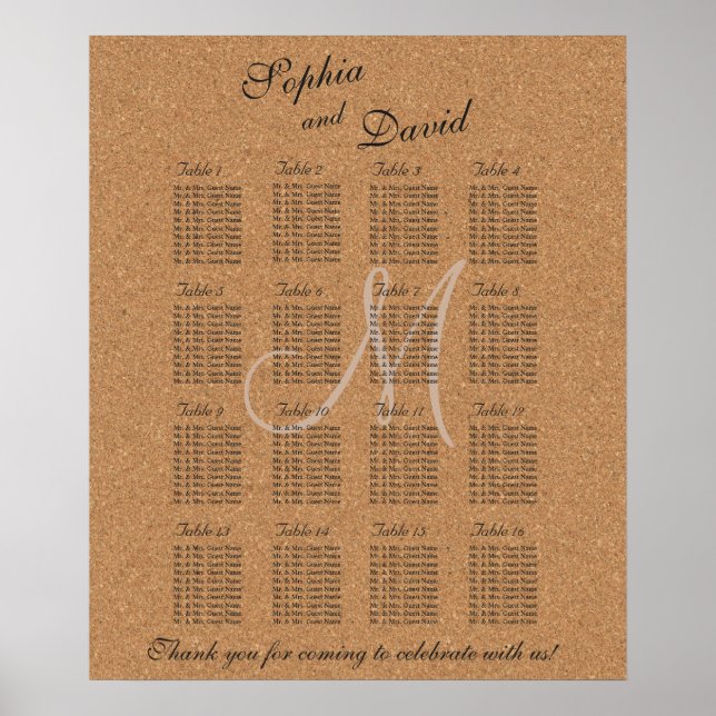 Rustic Wine Cork Wedding Monogram Seating Chart 16 (Front)