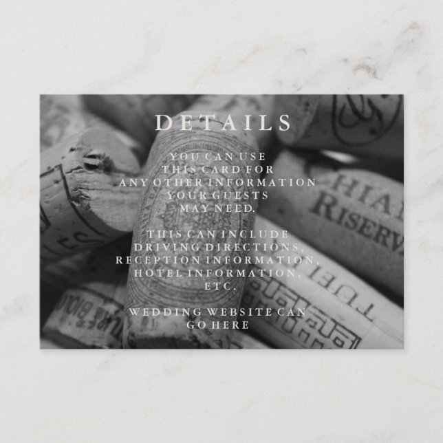 Rustic Wine Cork Wedding Reception Details Card (Front)
