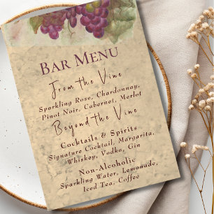Rustic Wine Country Wedding Drinks Bar Menu