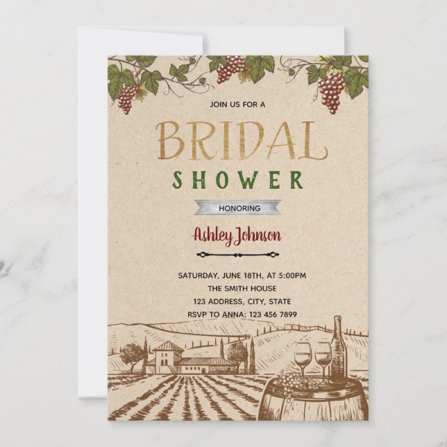 Rustic winery bridal shower theme Invitation (Front)