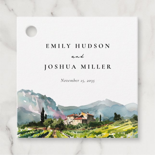 Rustic Winery Landscape Wedding Favour Tags (Front)