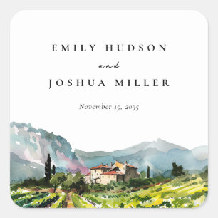 Rustic Winery Landscape Wedding Square Sticker