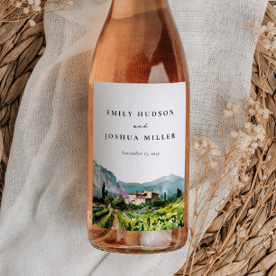 Rustic Winery Landscape Wedding Wine Label