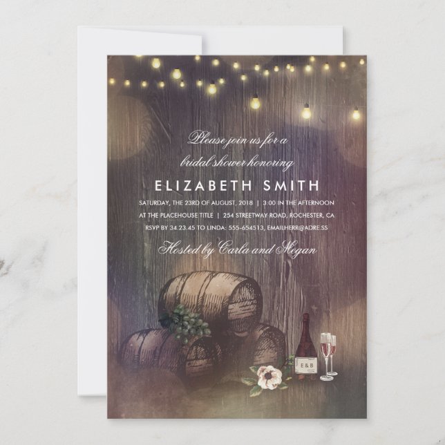 Rustic Winery Lights Wine Tasting Bridal Shower Invitation (Front)