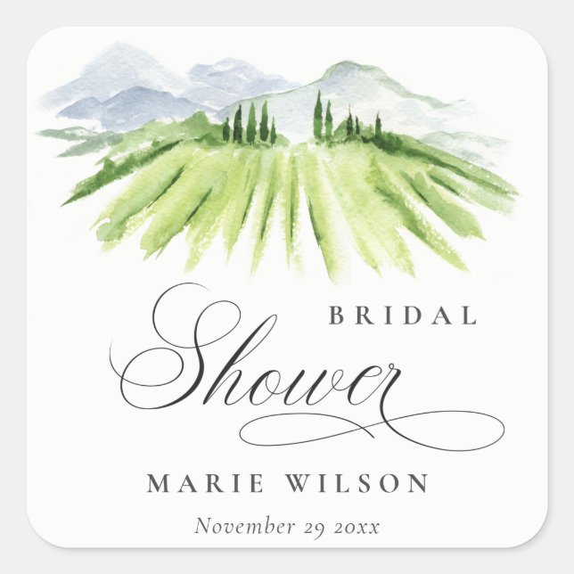 Rustic Winery Vineyard Mountain Bridal Shower Square Sticker (Front)