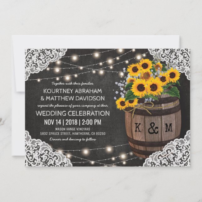 Rustic Winery Wedding Invitation | String Lights (Front)