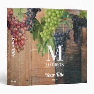 Rustic Winery Wood Grapes Monogram Binder