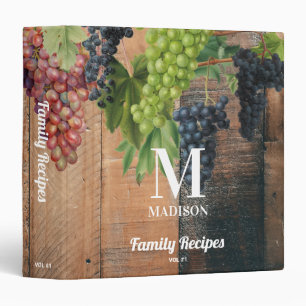 Rustic Winery Wood Grapes Monogram Family Recipes Binder