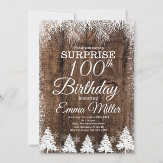 Rustic Winter 100th Birthday Party Invitation